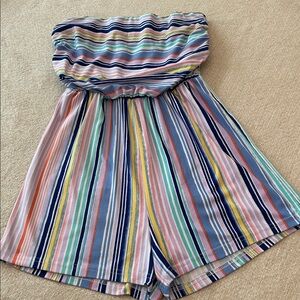 FULL CIRCLE TRENDS Sleeveless Romper Shorts Horizontal & Vertical Stripes Size M